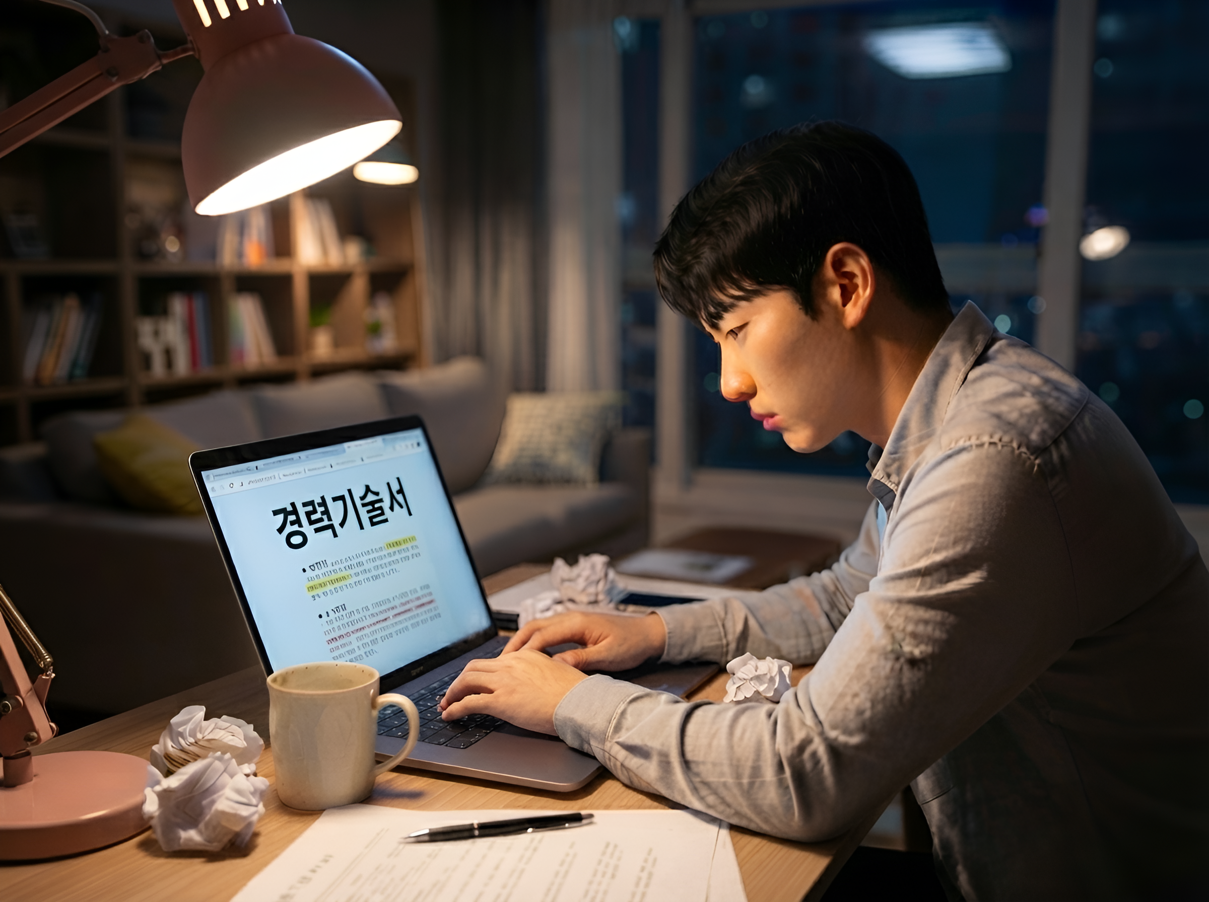 경력기술서를 작성하는 직장인